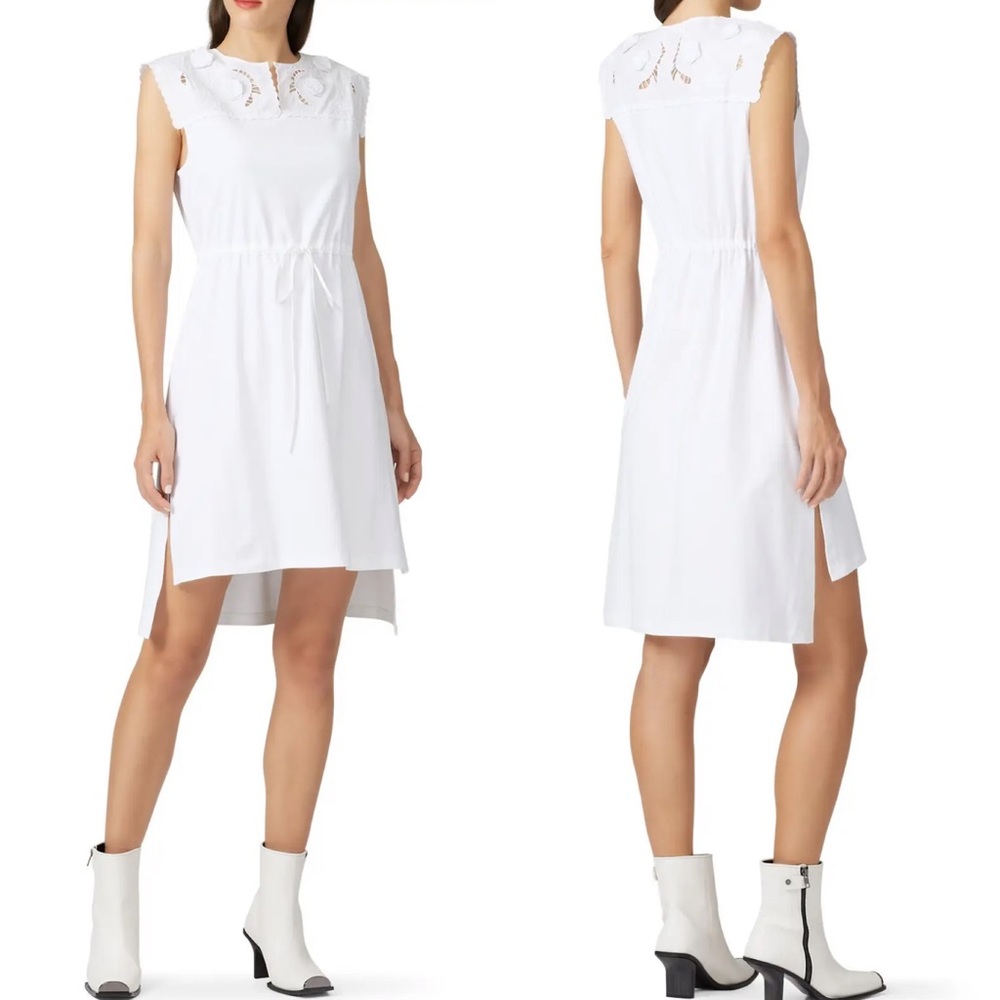 SEE BY CHLOE Lace Applique Drawstring Waist High Low Sleeveless Dress XS White